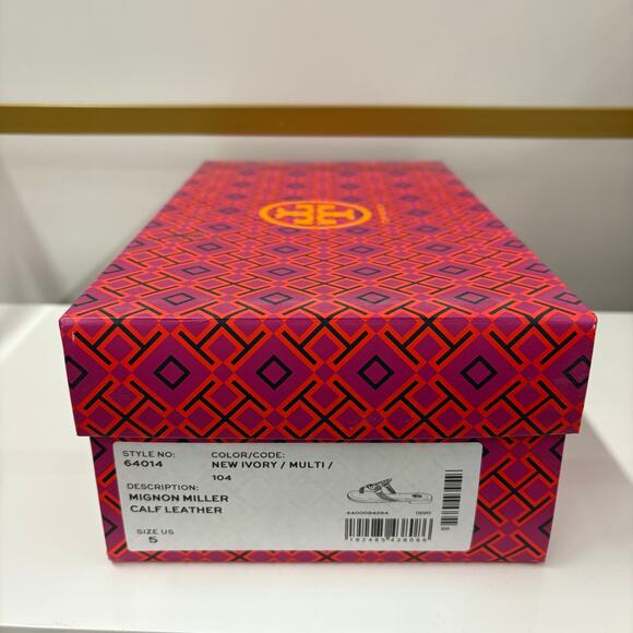 Tory Burch Miller Mignon Sandals Ivory Rainbow Strap Flat Slip On Sandals Size 5 - Picture 2 of 7